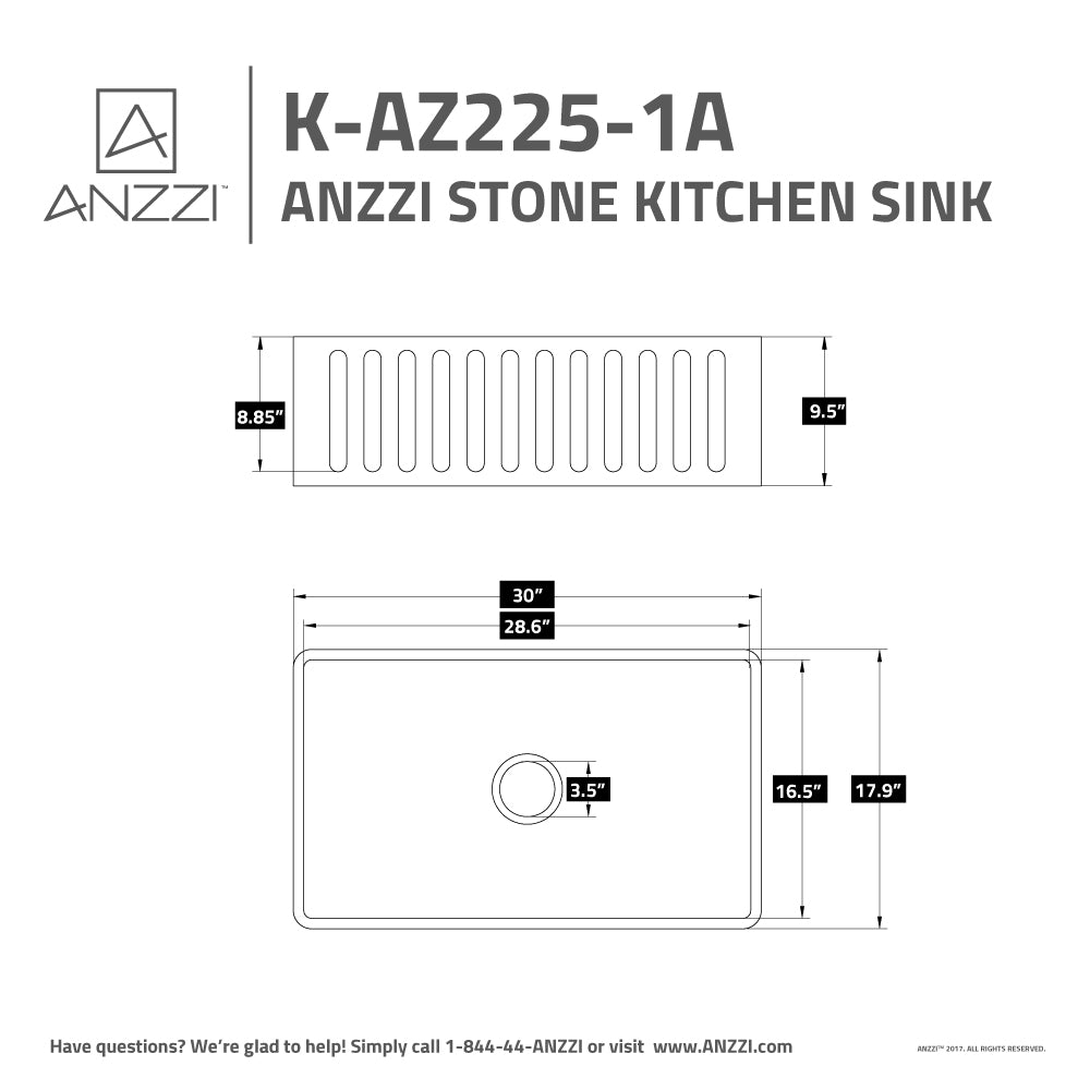 ANZZI Roine Farmhouse Reversible Apron Front Solid Surface Man Made Stone 30 inch Single Basin Kitchen Sink in White -Matte Finish