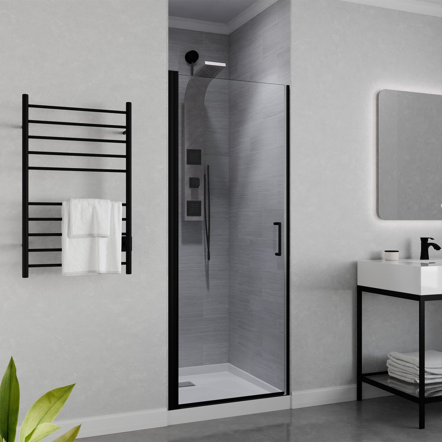 Lancer 29 in. x 72 in. Semi-Frameless Shower Door with TSUNAMI GUARD