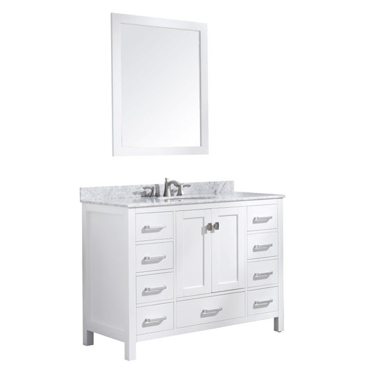 VT-MRCT0048-WH - Chateau 48 in. W x 22 in. D Bathroom Bath Vanity Set in White with Carrara Marble Top with White Sink