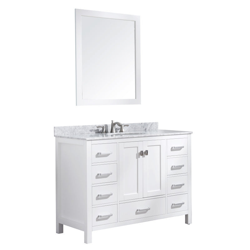 VT-MRCT0048-WH - Chateau 48 in. W x 22 in. D Bathroom Bath Vanity Set in White with Carrara Marble Top with White Sink