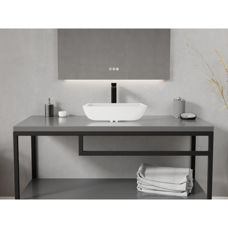 Solstice Square Glass Vessel Bathroom Sink with White Finish