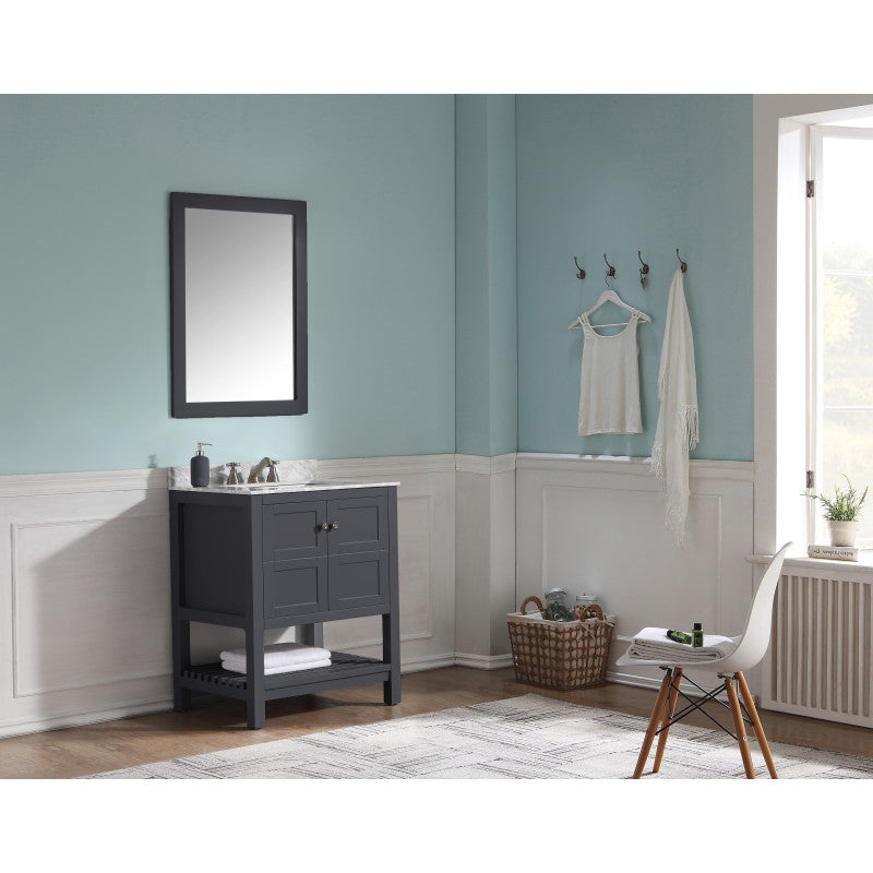 VT-MRCT1030-GY - Montaigne 30 in. W x 22 in. D Vanity in Gray with Marble Vanity Top in Carrara White with White Basin and Mirror