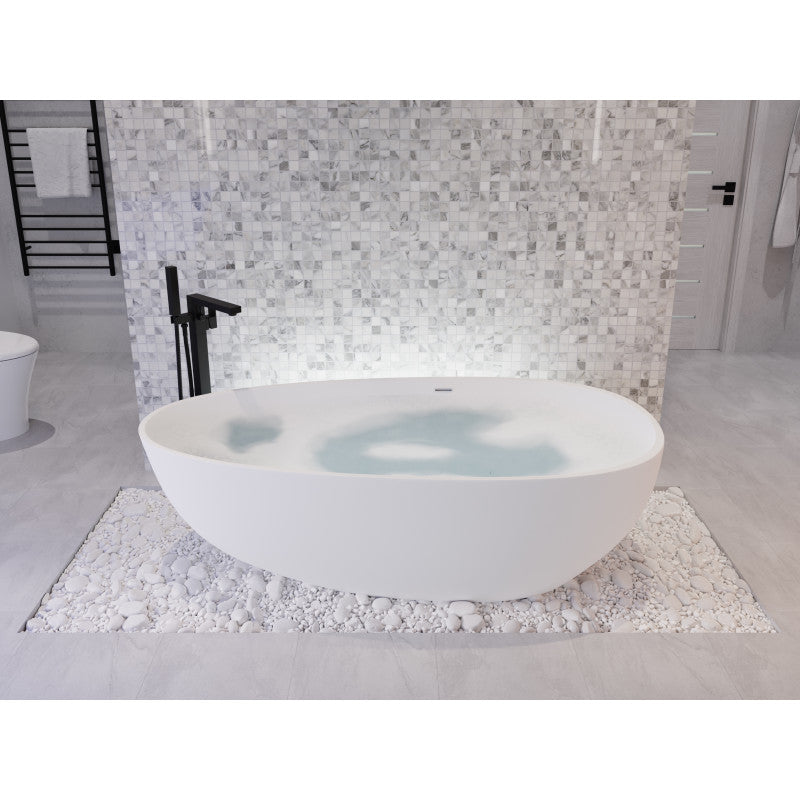 Makot 5.6 ft. Man-Made Stone Center Drain Freestanding Bathtub in Matte White