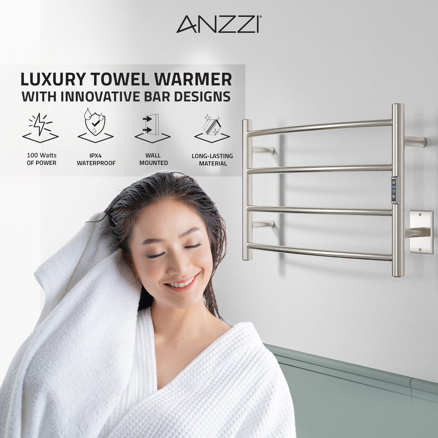 Glow 4-Bar Stainless Steel Wall Mounted Towel Warmer