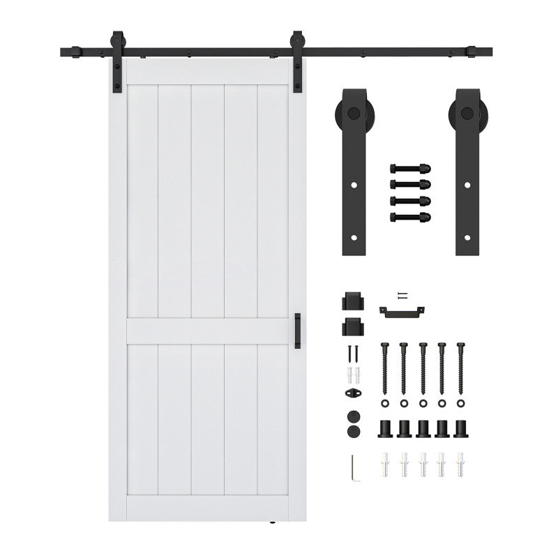 Benagil Series 36 in. x 84 in. Pure White Finish MDF Interior Sliding Barn Door with Hardware Kit in Matte Black