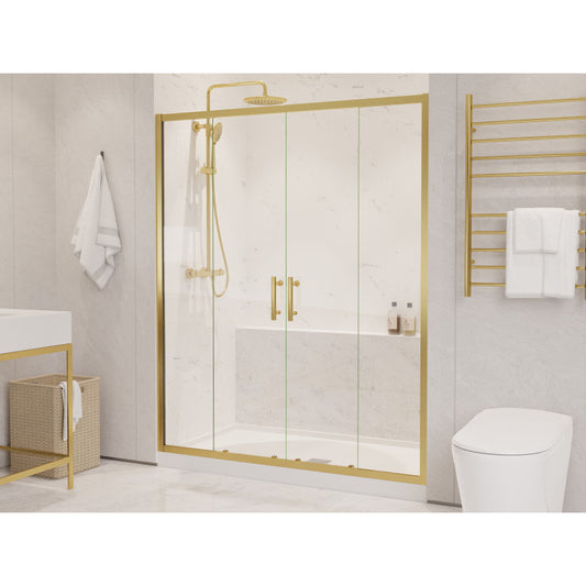 SD-AZ15-01BG - Romance Series 60 in. x 70 in. H Sliding Framed Shower Door in Brushed Gold with Tsunami Guard Tempered Clear Glass