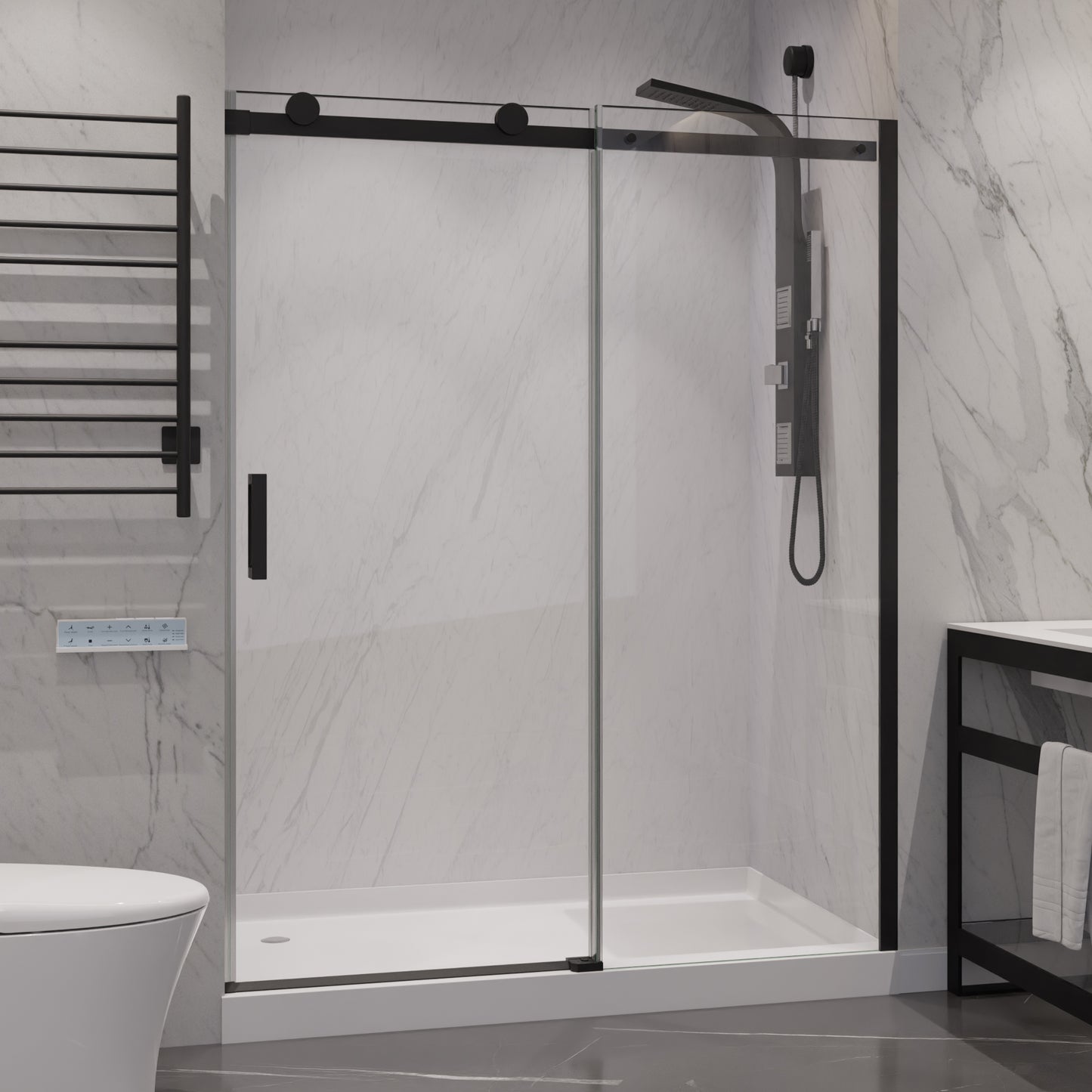Rhodes Series 48 in. x 76 in. Frameless Sliding Shower Door with Handle
