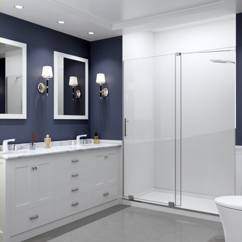 SD-AZ055-01CH - Longboat Series 60 in. x 76 in. H Sliding Semi-Frameless Shower Door in Polished Chrome with Tsunami Guard Clear Glass