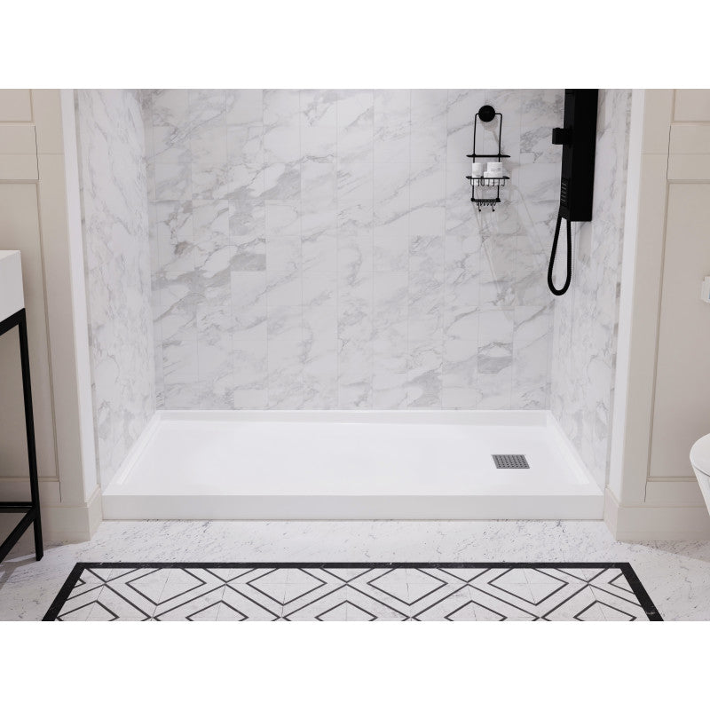 SB-AZ101R - Alexander Base Series 60 in. L x 30 in. W Alcove Shower Shower Pan Base with Right Drain in Glossy White Marine Acrylic