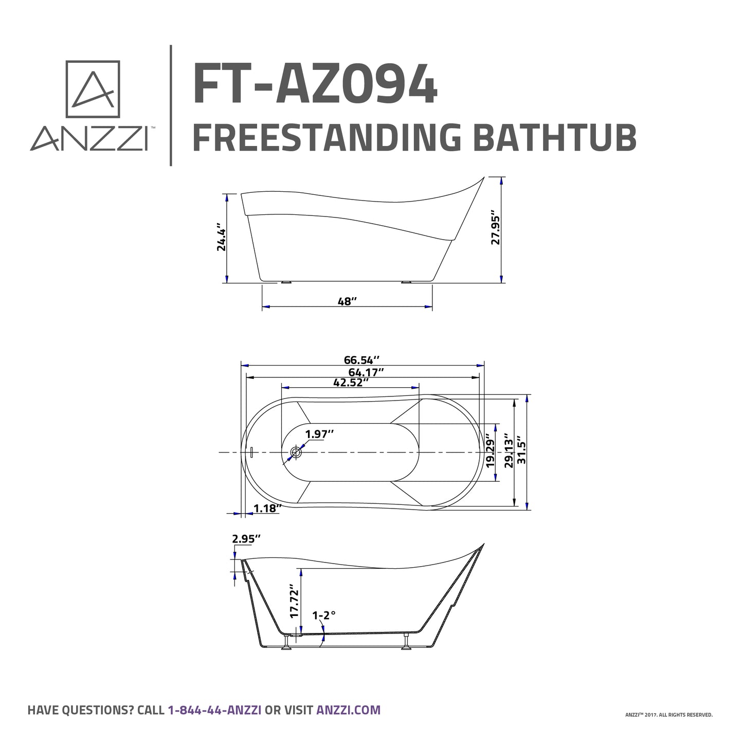 5.58 ft. Freestanding Bathtub in White