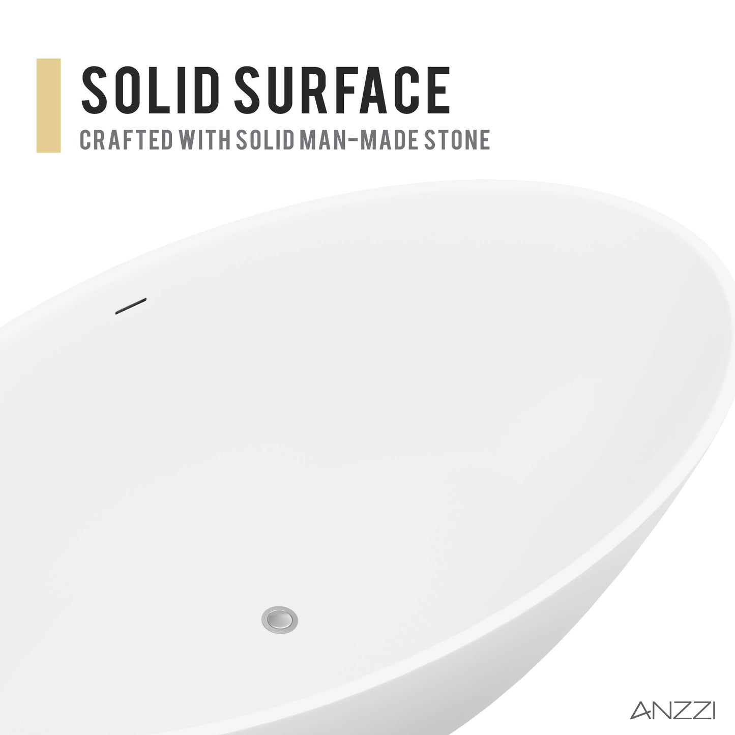 Cestino Series 67 in. x 36 in. Flat Bottom Solid Surface Freestanding Soaking Bathtub with Center Drain in Matte White
