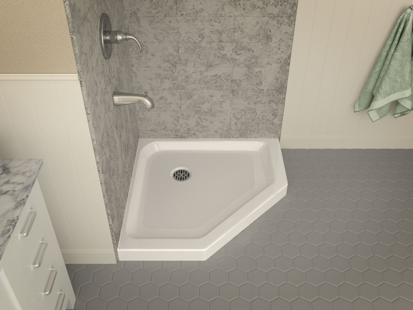 36 in. x 36 in. Neo-Angle Double Threshold Shower Base in White