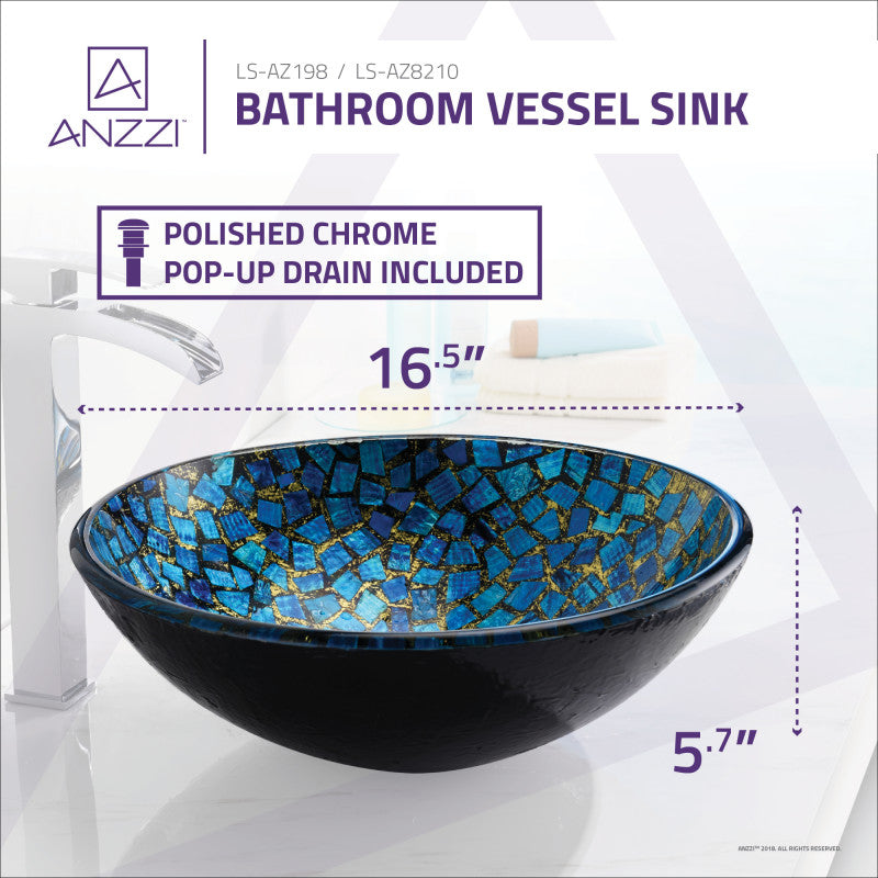 Chipasi Series 17 in. Bathroom Vessel Sink with Scratch-Tough and Stain-Resistant Non-Porous Surface in Blue Glass