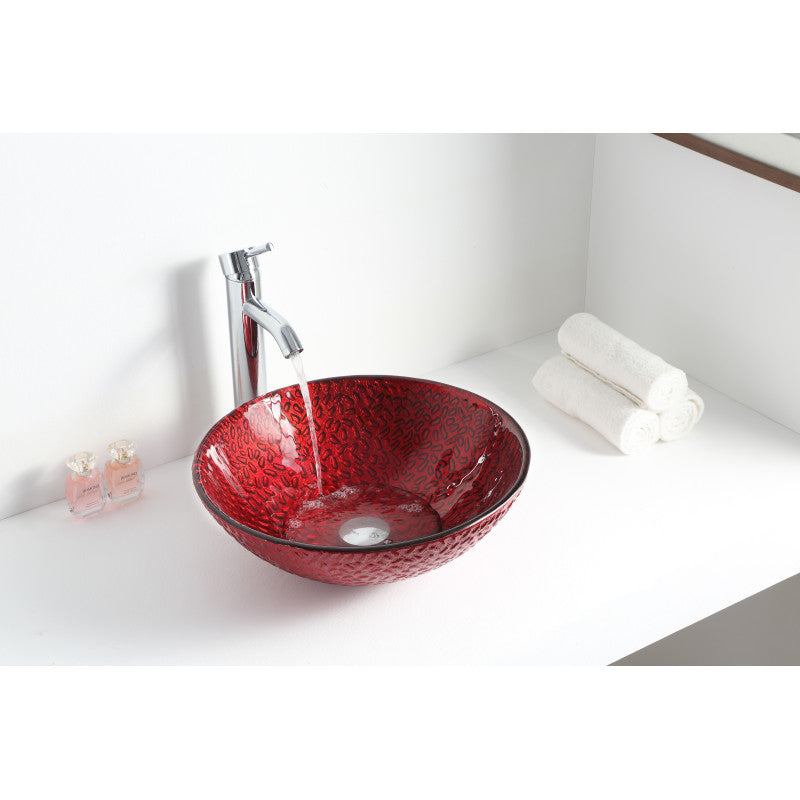 Rhythm Series 17 in. Bathroom Vessel Sink with Scratch-Tough and Stain-Resistant Surface in Lustrous Red Glass