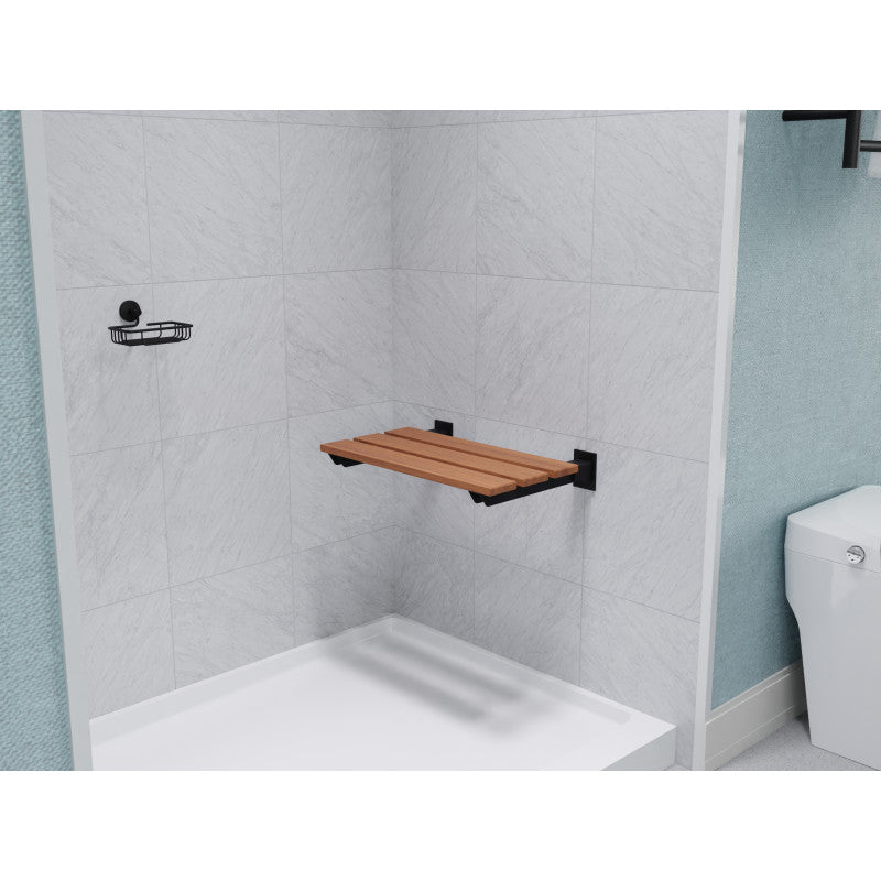 Bohemian 18.7 in. Teak Wall Mounted Folding Shower Seat in Matte Black