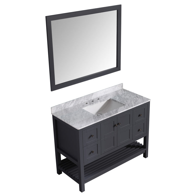 VT-MRCT1048-GY - Montaigne 48 in. W x 22 in. D Vanity in Gray with Marble Vanity Top in Carrara White with White Basin and Mirror