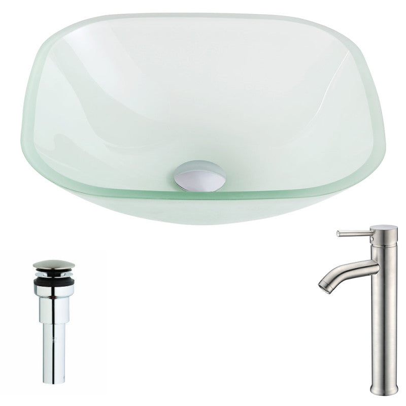 LSAZ081-040 - Vista Series Deco-Glass Vessel Sink in Lustrous Frosted with Fann Faucet in Brushed Nickel