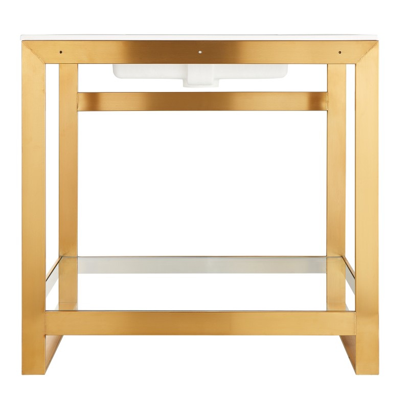 Orchard 36 in. Console Sink in Brushed Gold with Glossy White Counter Top