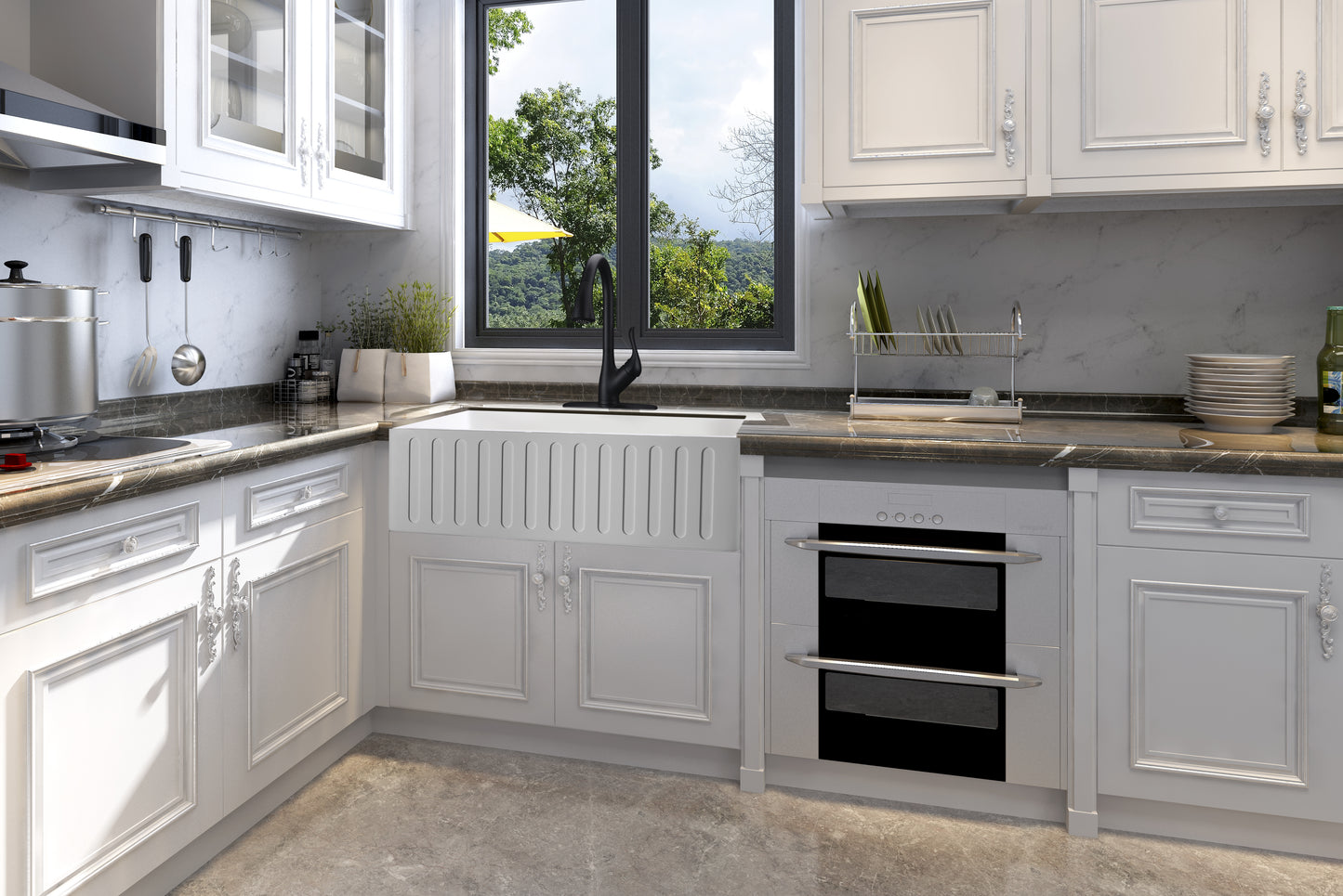 Roine Farmhouse Reversible Apron Front Solid Surface 36 in. Single Basin Kitchen Sink in White