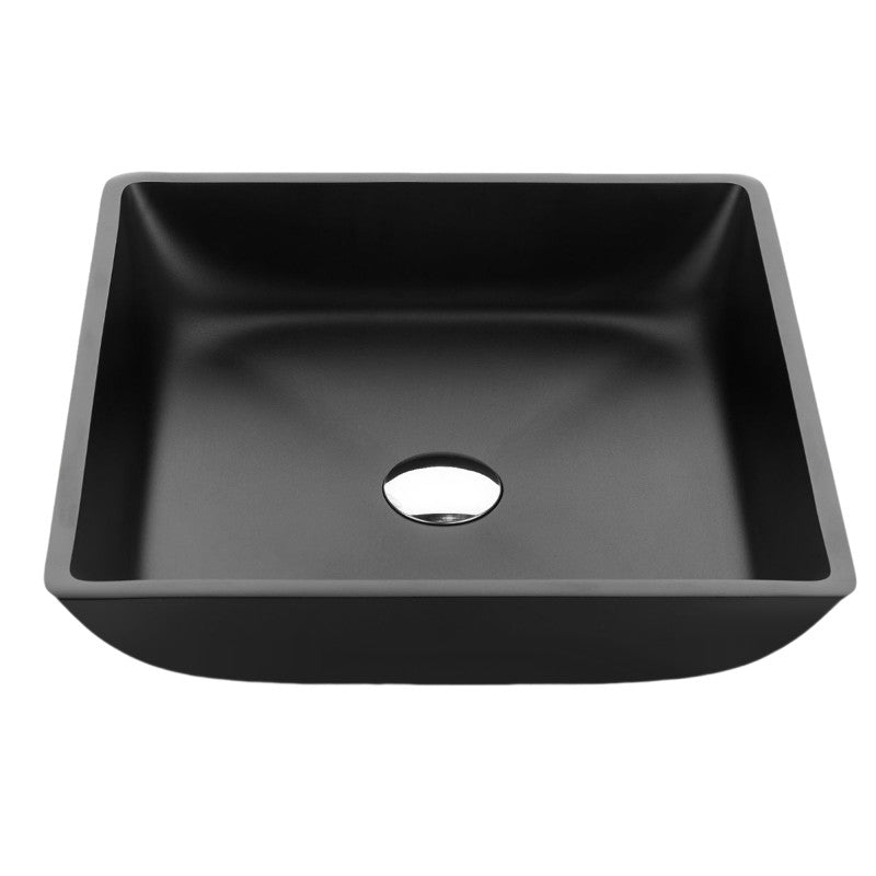 Solstice Square Glass Vessel Bathroom Sink with Matte Black Finish