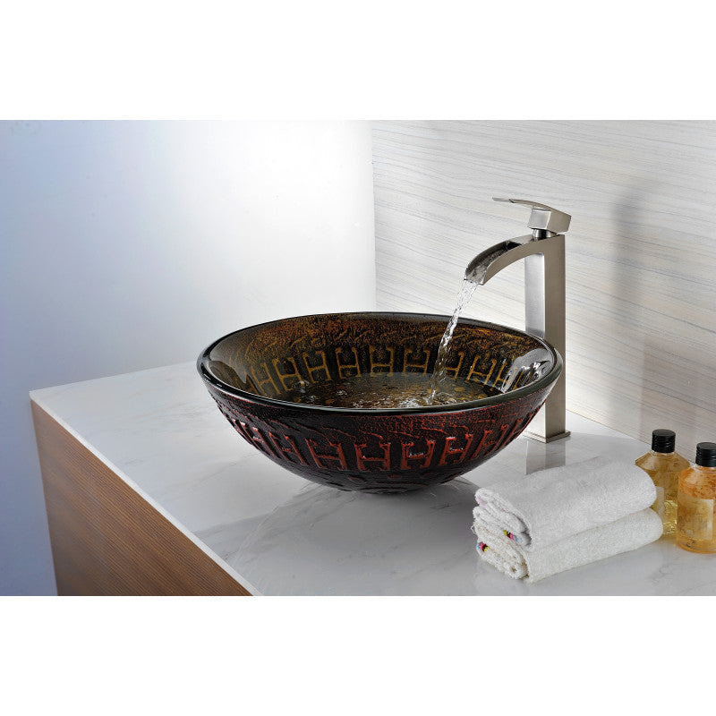 Opus Series 17 in. Bathroom Vessel Sink with Scratch-Tough and Stain-Resistant Surface in Lustrous Brown Glass