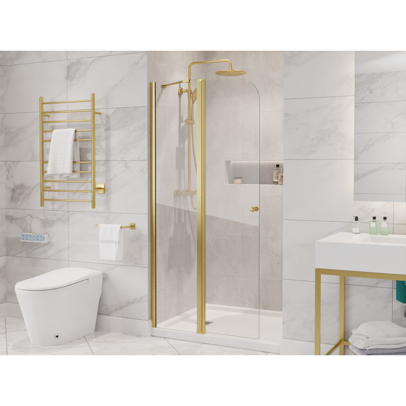 SD-AZ14-01BG - Romance Series 33.3 in. x 72 in. H Hinged Frameless Shower Door in Brushed Gold with Tsunami Guard Tempered Glass
