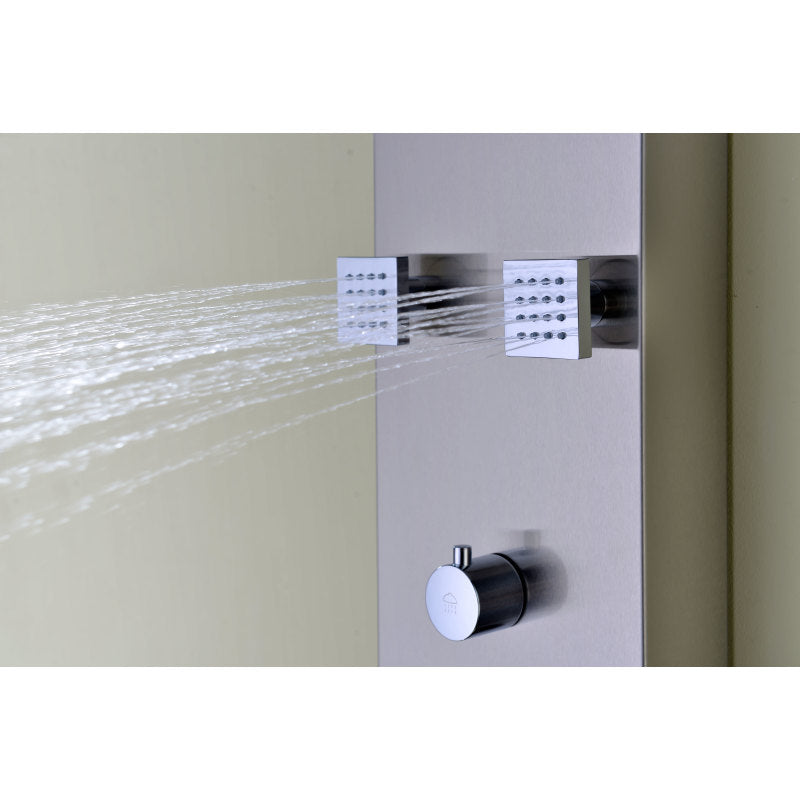 Echo 63.5 in. 4-Jetted Full Body Shower Panel with Heavy Rain Showerhead, Spray Wand and Tub Spout in Brushed Steel