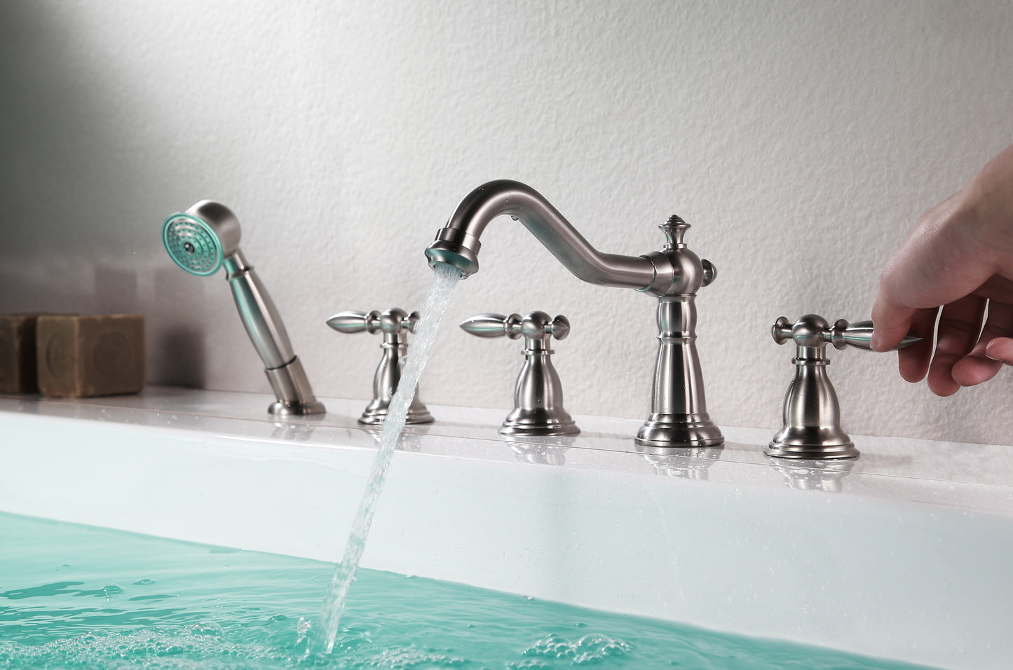Patriarch 2-Handle Deck-Mount Roman Tub Faucet with Handheld Sprayer