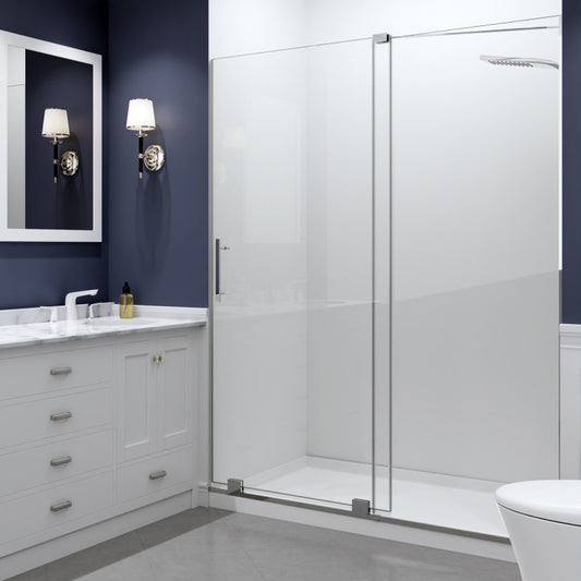 SD-AZ055-01CH - Longboat Series 60 in. x 76 in. H Sliding Semi-Frameless Shower Door in Polished Chrome with Tsunami Guard Clear Glass