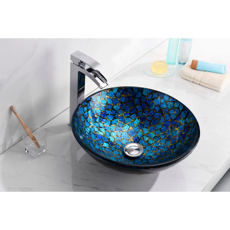 Chipasi Series 17 in. Bathroom Vessel Sink with Scratch-Tough and Stain-Resistant Non-Porous Surface in Blue Glass