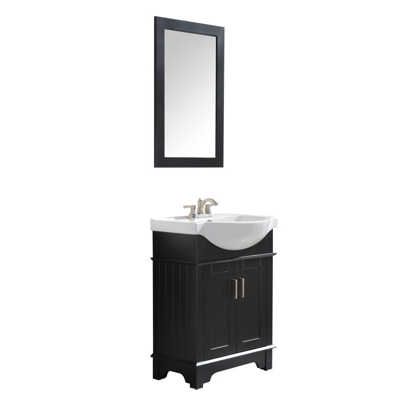 VT-MRCT3024-BK - Montbrun 24 in. W x 34 in. H Bath Vanity-Rich Black with White Basin and Mirror