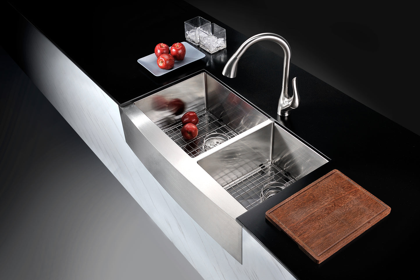 Elysian Farmhouse Stainless Steel 36 in. 0-Hole 60/40 Double Bowl Kitchen Sink in Brushed Satin