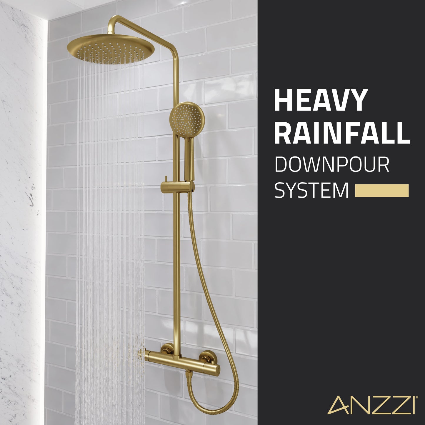 Heavy Rainfall Stainless Steel Shower Bar with Hand Sprayer