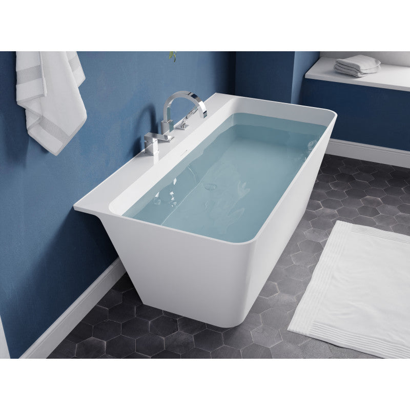 Vault Series 59 in. x 30 in. Flat Bottom Acrylic Freestanding Soaking Bathtub with Center Drain and Faucet in White