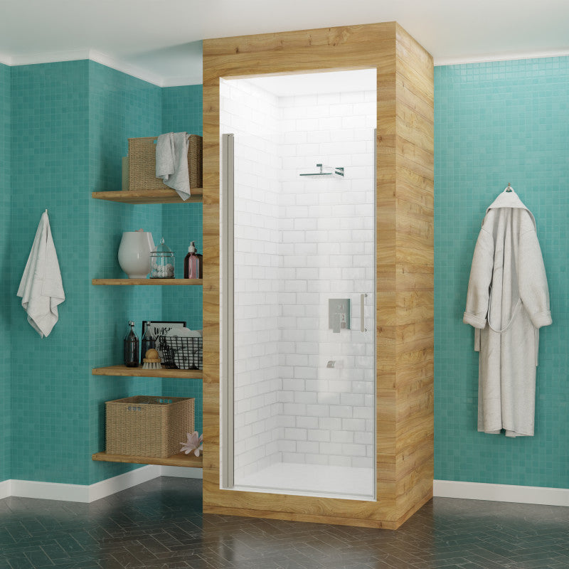 SD-AZ051-02BN - Lancer Series 29.4 in. x 72 in. H Hinged Semi-Frameless Shower Door in Brushed Nickel with Tsunami Guard Tempered Glass