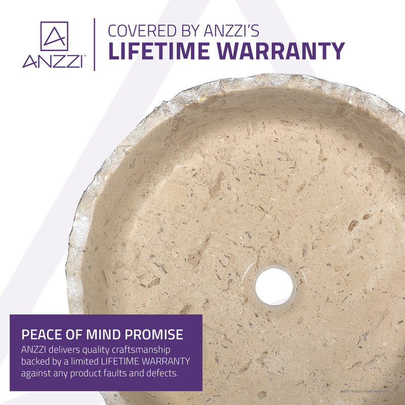Desert Crown Series 17 in. L x 17 in. W Handcrafted Round Solid Surface Bathroom Vessel Sink in Cream Natural Stone