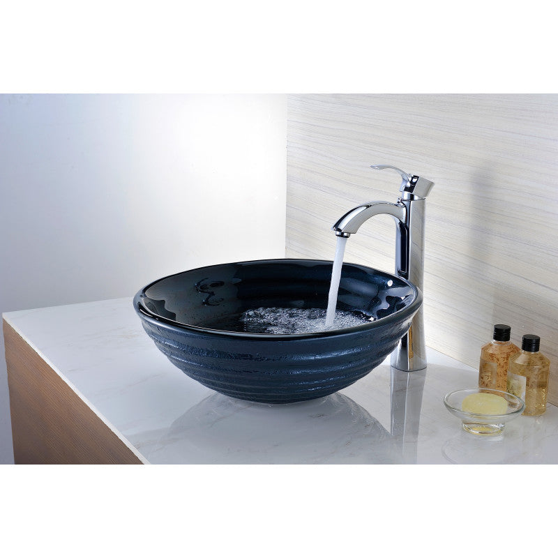 Tempo Series 17 in. Bathroom Vessel Sink with Scratch-Tough and Stain-Resistant Surface in Lustrous Blue Glass