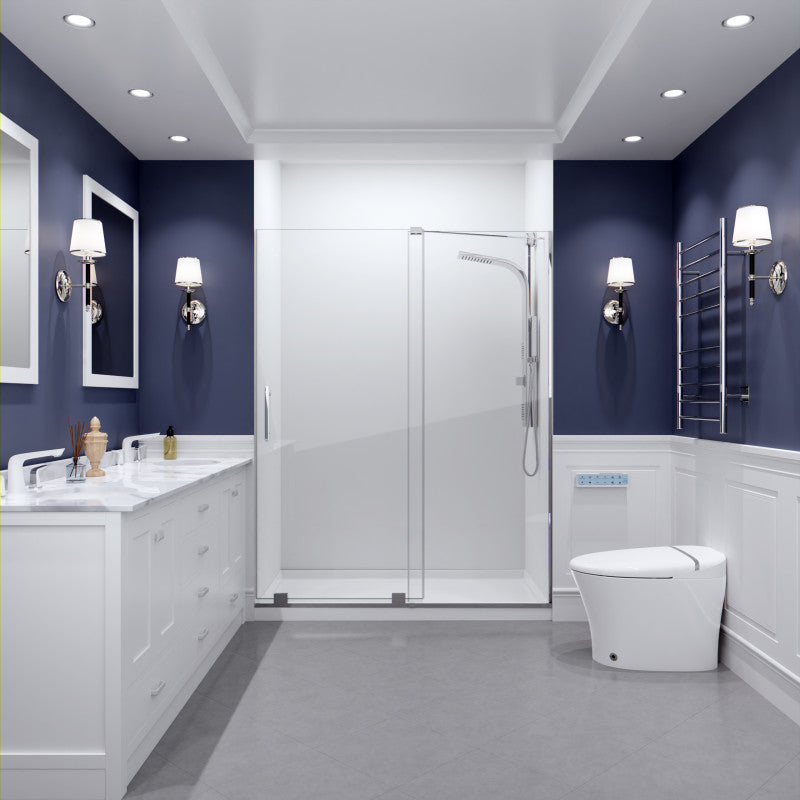 Longboat Series 60 in. x 76 in. Semi-Frameless Shower Door with TSUNAMI GUARD