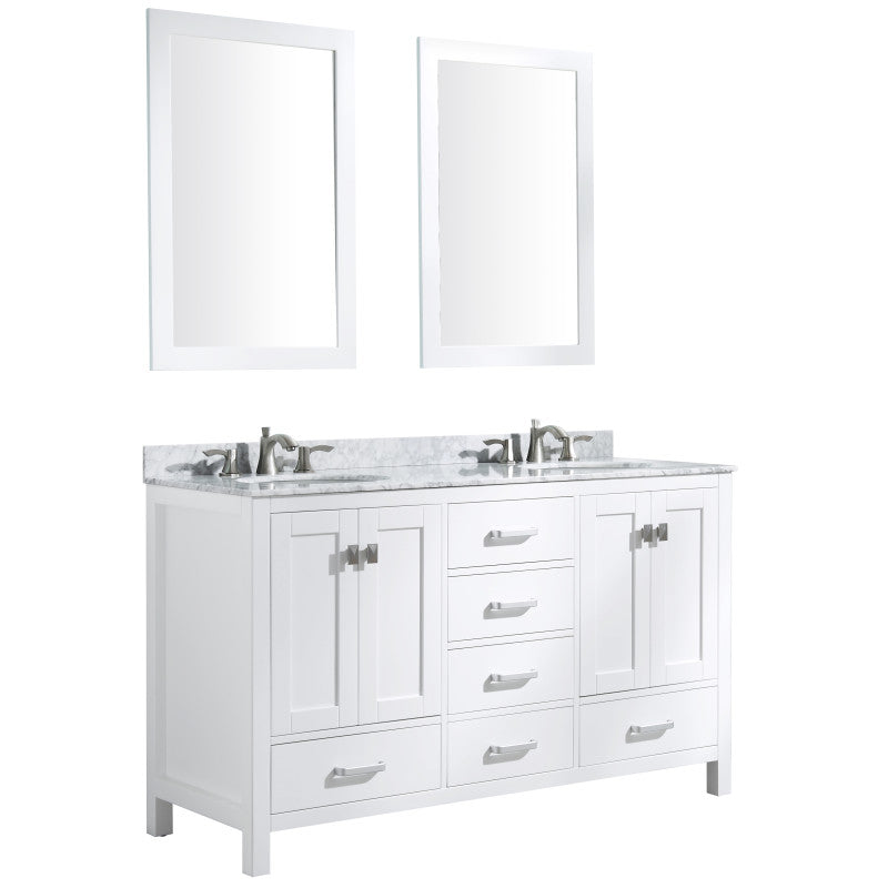 VT-MRCT0060-WH - 60 in. W x 22 in. D x 36 in. H Double Sink Bath Vanity Set in White with White Vanity Top and Matching Mirrors