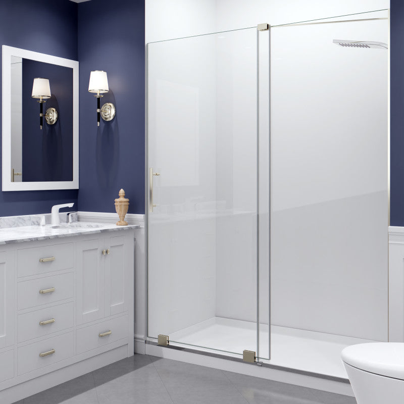 SD-AZ055-01BN - Longboat Series 60 in. x 76 in. H Sliding Semi-Frameless Shower Door in Brushed Nickel with Tsunami Guard Tempered Glass
