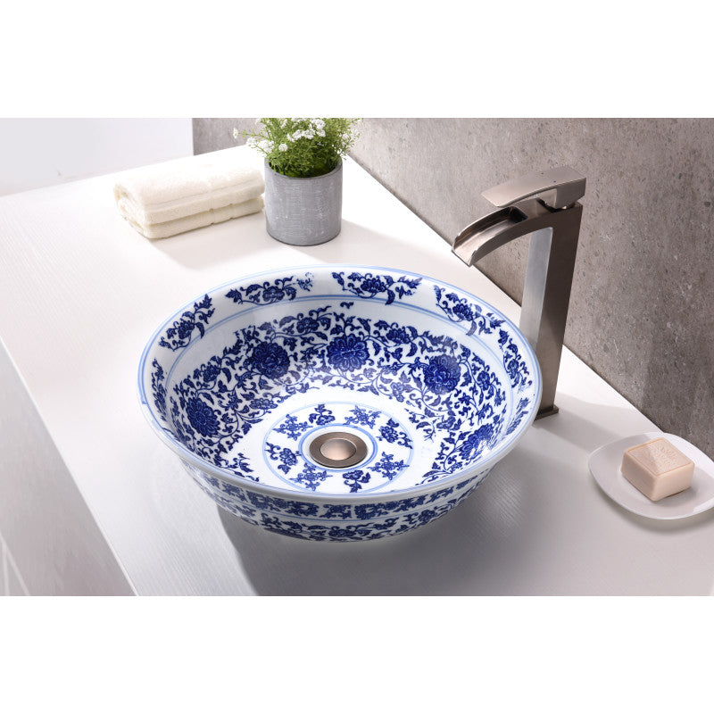 LS-AZ8205 - Satui Series 16 in. Bathroom Vessel Sink with Scratch-Tough and Stain-Resistant Non-Porous Surface in Glossy White Glass