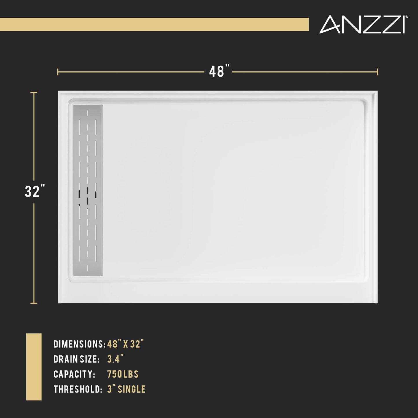 Alexander 48 in. x 32 in. Shower Base in White