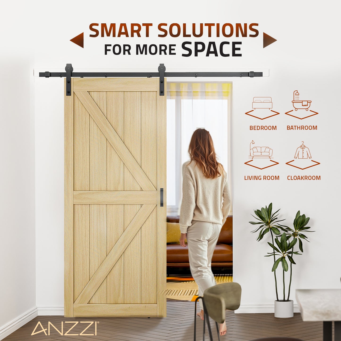 Mammoth Series 36 in. x 84 in. All Natural Finish MDF Interior Sliding Barn Door with Hardware Kit in Matte Black