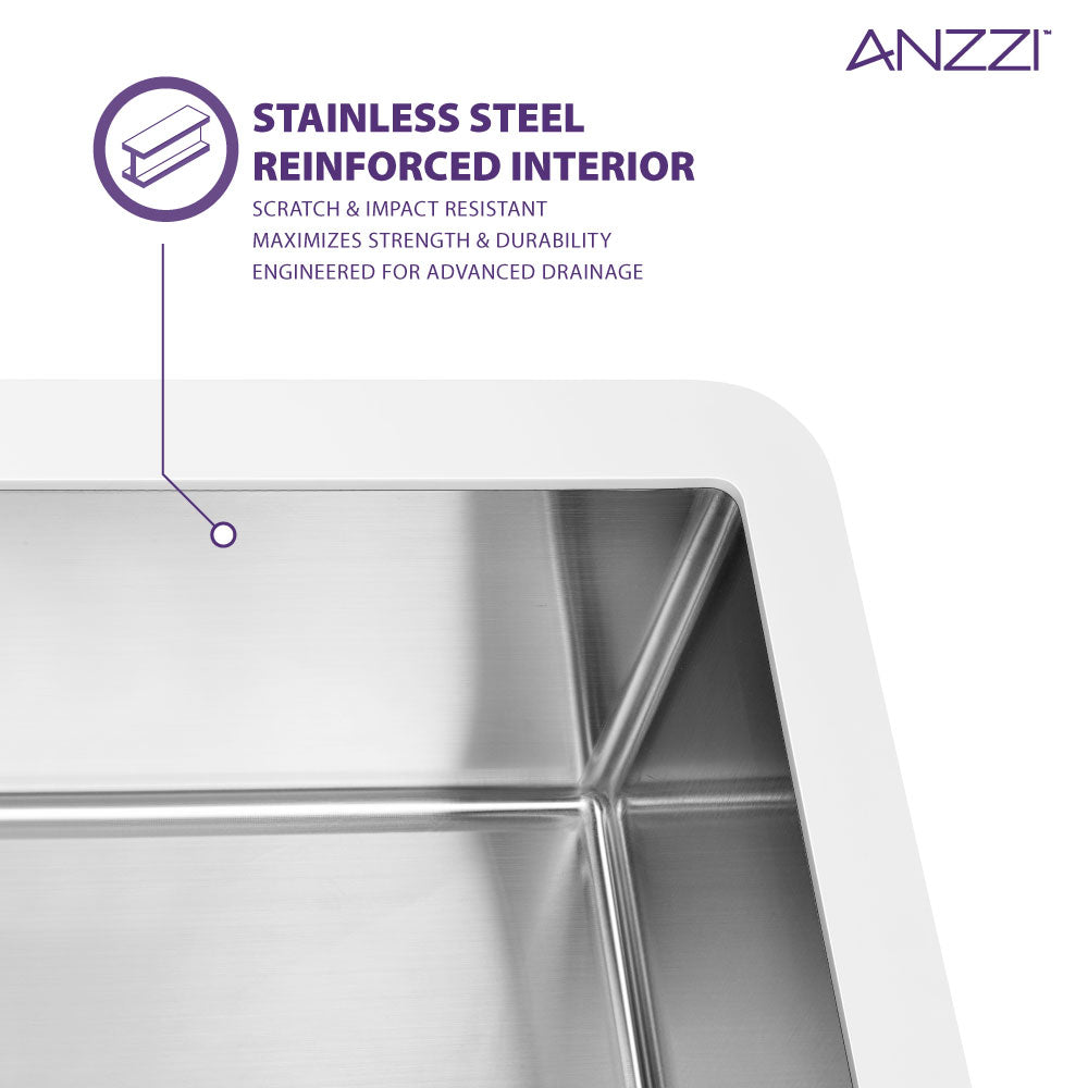 Apollo Series Farmhouse Solid Surface 36 in. 0-Hole Single Bowl Kitchen Sink with Stainless Steel Interior in Matte White