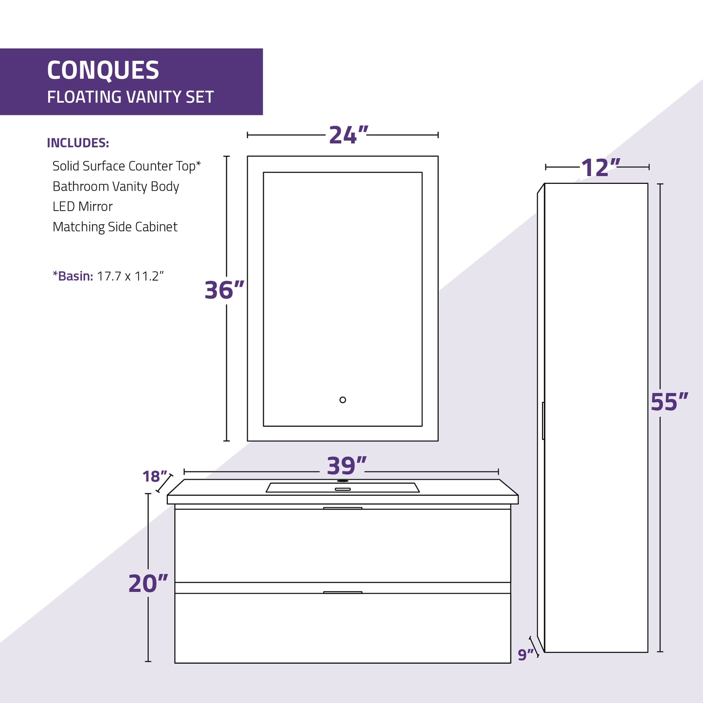 39 in. W x 20 in. H x 18 in. D Bath Vanity Set with Vanity Top in White with White Basin and Mirror