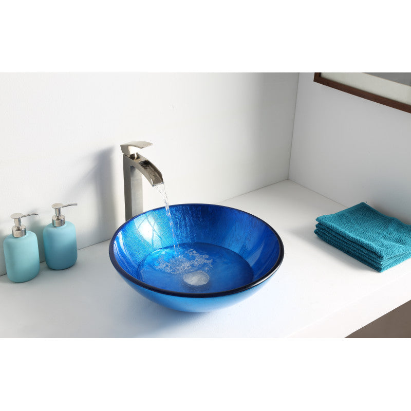 Clavier Series 17 in. Bathroom Vessel Sink with Scratch-Tough and Stain-Resistant Surface in Lustrous Blue Glass