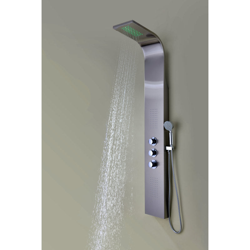 Arc 64 in. 2-Jetted Shower Panel with Heavy Rain Shower and Spray Wand in Brushed Stainless Steel