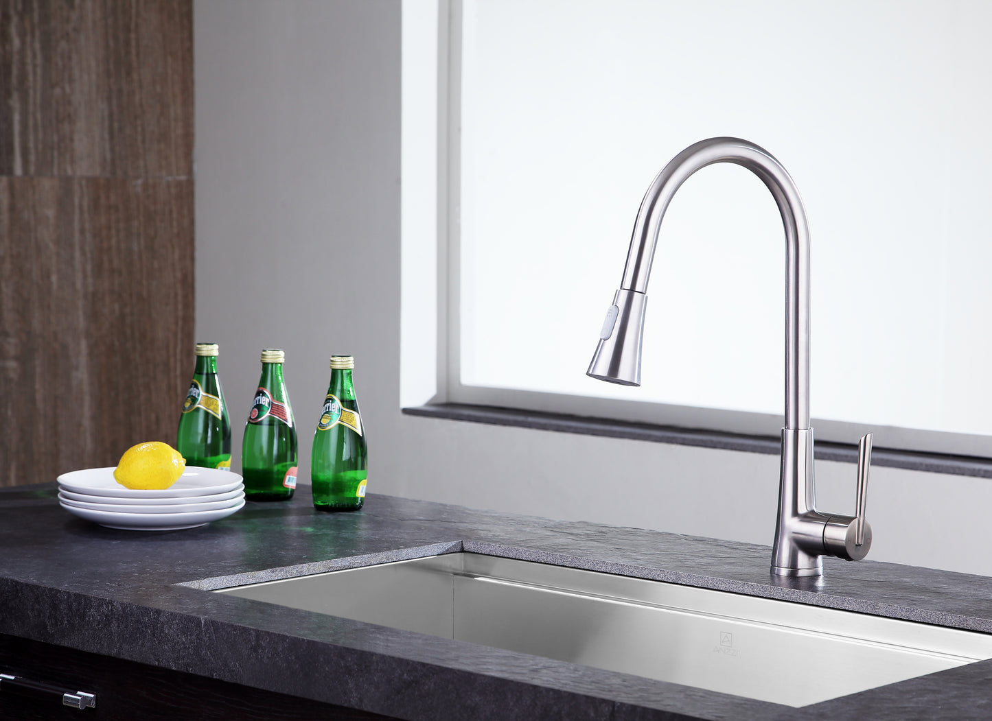 KF-AZ216BN - Tulip Single-Handle Pull-Out Sprayer Kitchen Faucet in Brushed Nickel