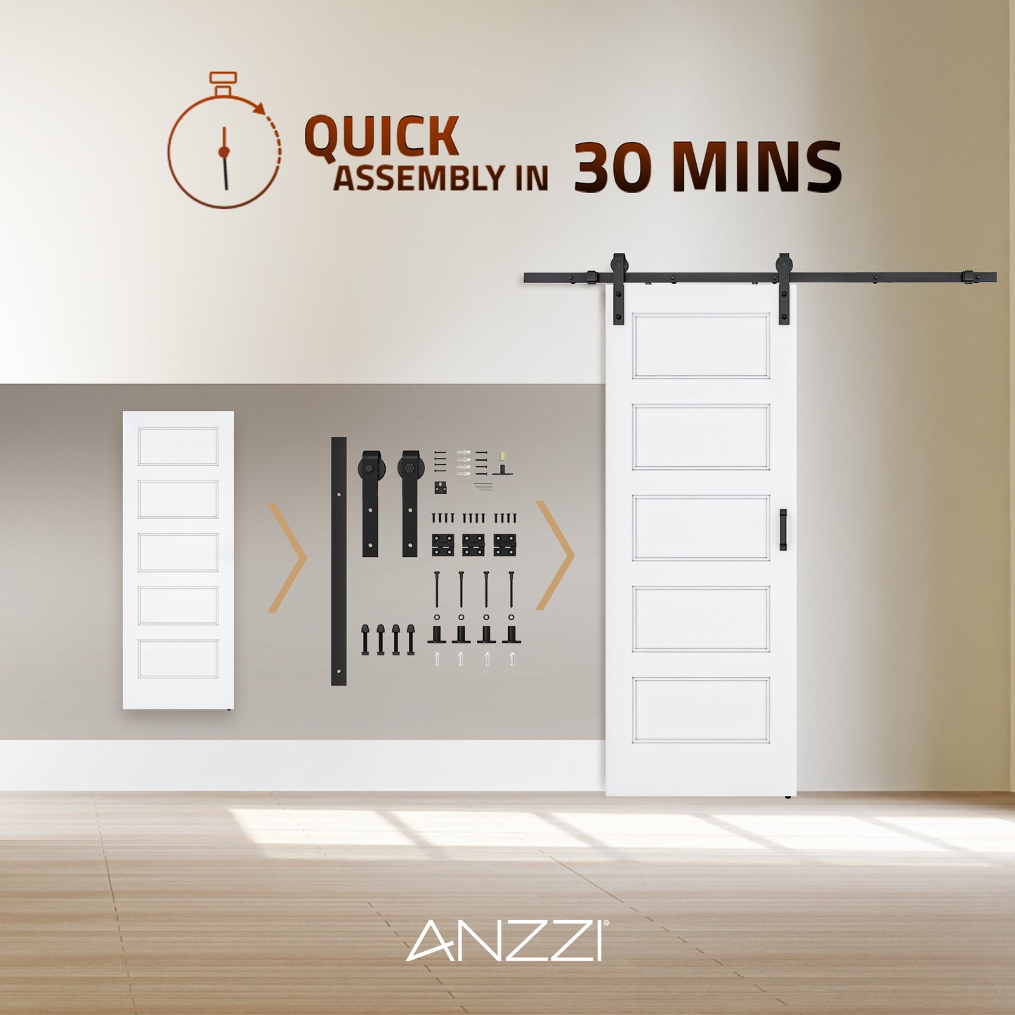 Borneo Series 36 in. x 84 in. Unfinished Ready-to-Stain MDF Interior Sliding Barn Door with Hardware Kit in Matte Black