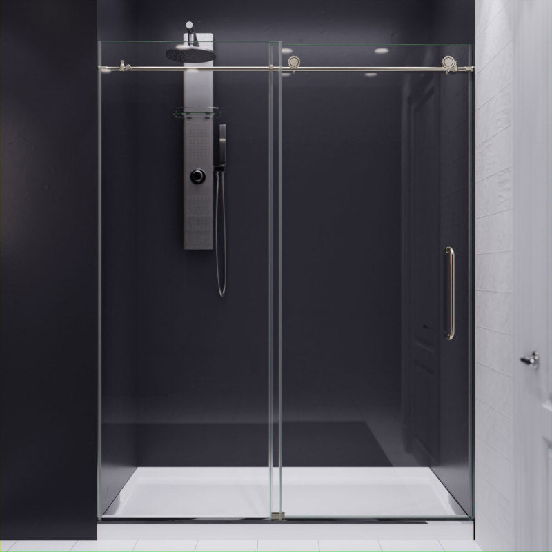 SD-AZ13-02BN - Madam Series 60 in. x 76 in. H Sliding Frameless Shower Door in Brushed Nickel with Tsunami Guard Tempered Glass